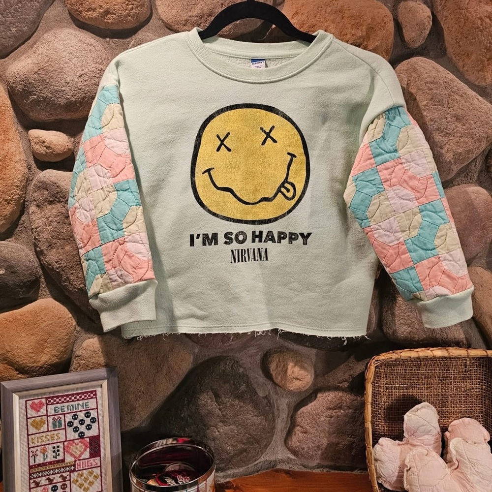 NIRVANA Kids Sweatshirt - Mint Green with Pastel Sleeves